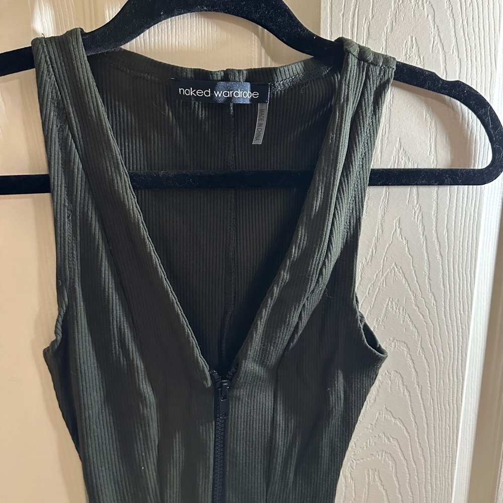 Naked Wardrobe Dark Green Sleeveless Jumpsuit - Picture 2 of 5